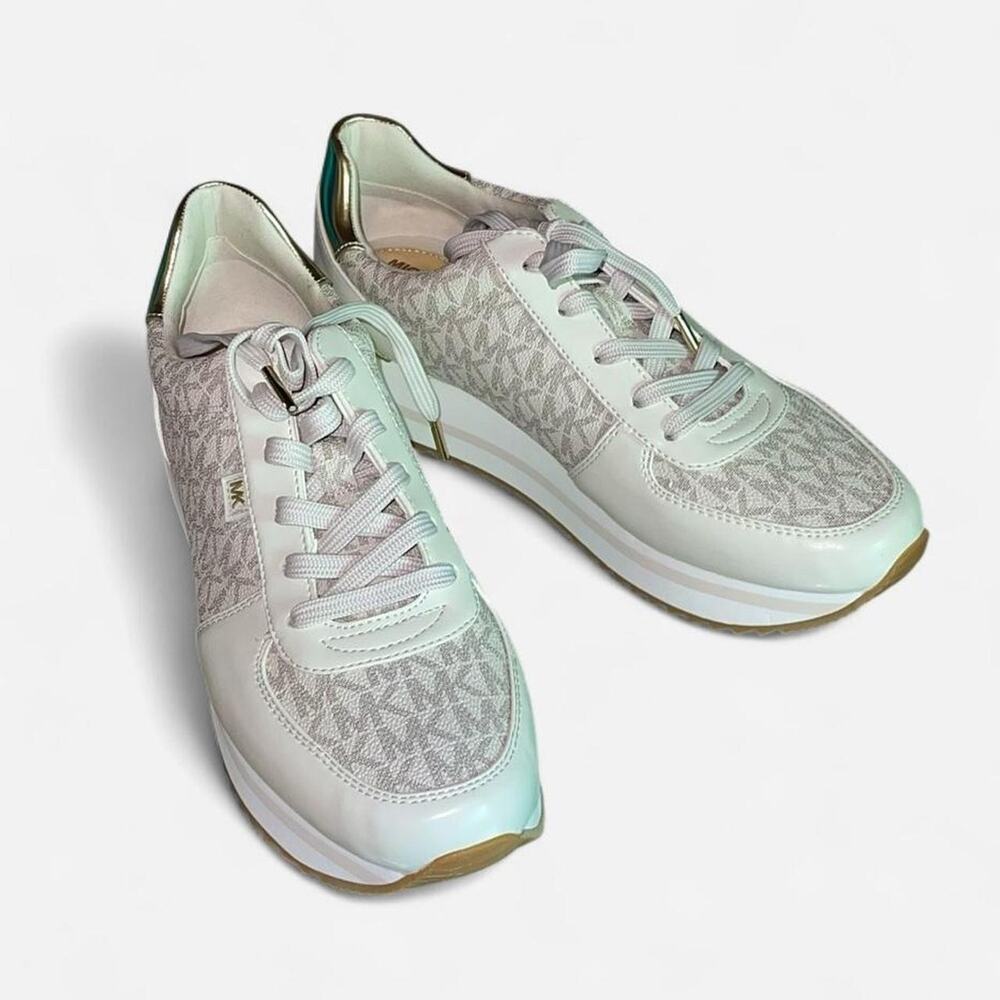 Michael Kors Gold Cream MK Logo Monique Trainers NIB - Size 10